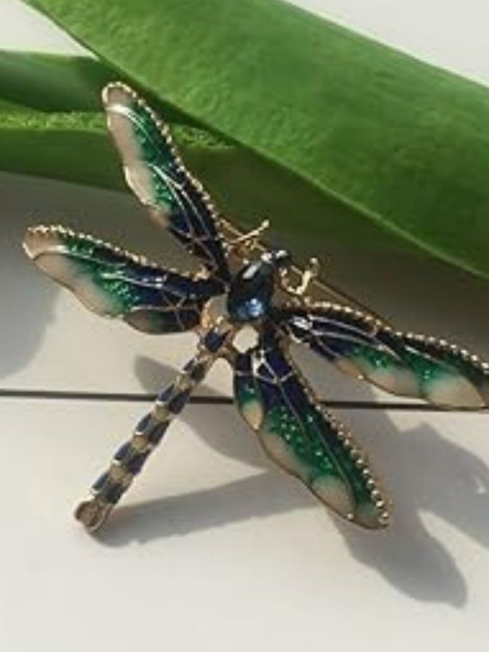 Dragonfly Brooch Pin Blue and Green With Rhinestone